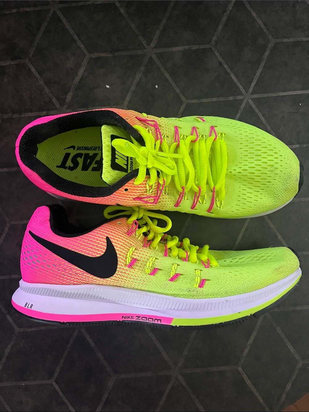 Nike Women's Neon Yellow and Hot Pink Gradient Running Shoes